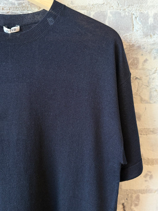 Silk/Cotton/Cashmere Knitted T-Shirt - Black Navy - DUNE + SALT