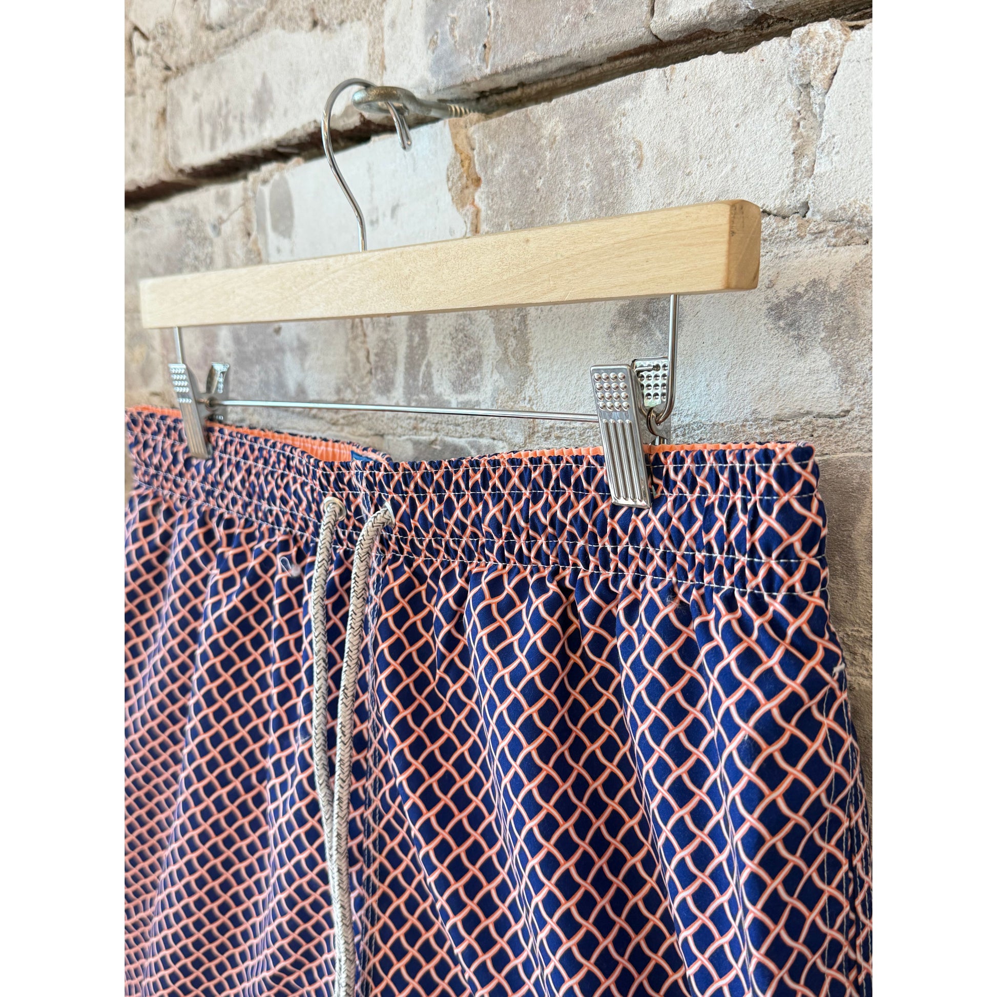 Men's Cyclist Liner Swim Trunks - Nautical Mesh Navy/Orange - DUNE + SALT