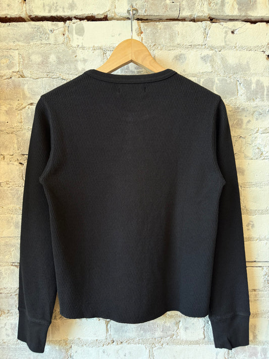 Merz b. Schwanen Diamond-Patterned Cotton Thermal Women's Longsleeve - Deep Black Dark Slate Gray