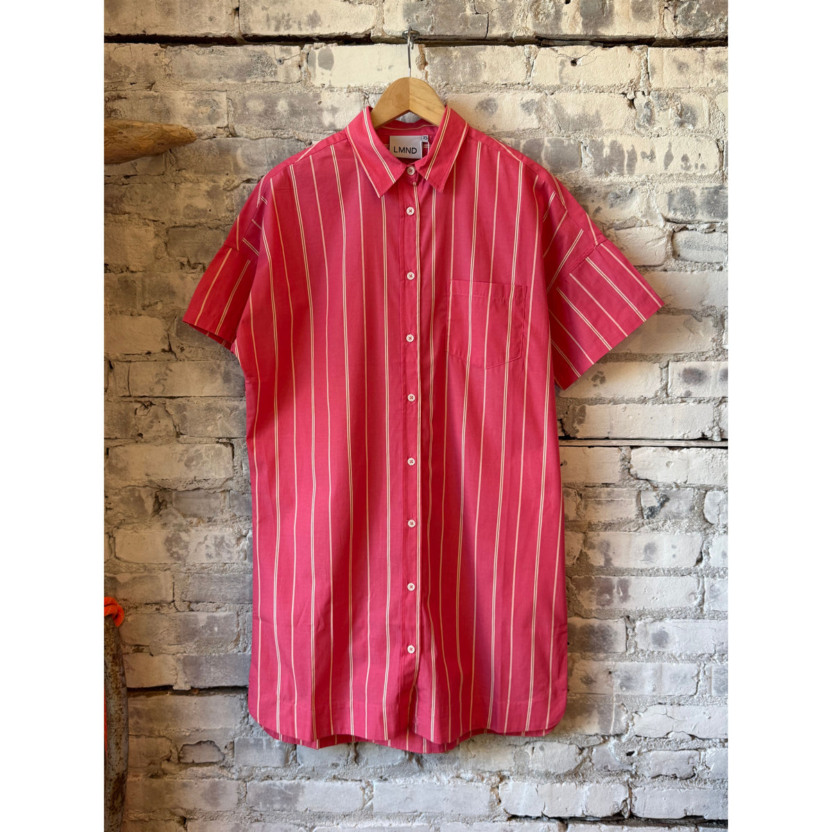 LMND Chiara Striped Short Sleeve Mini Dress - Watermelon/Salsa/Orange/Natural Maroon