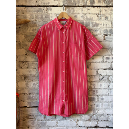 LMND Chiara Striped Short Sleeve Mini Dress - Watermelon/Salsa/Orange/Natural Maroon