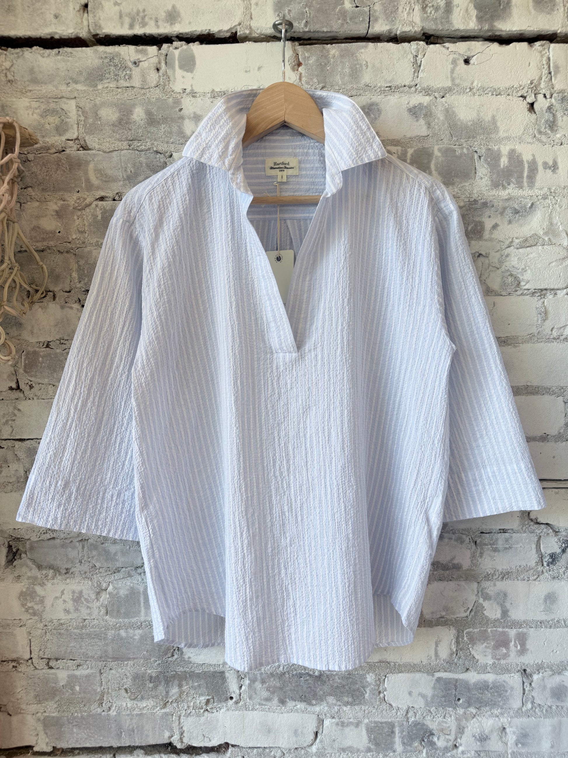 Hartford Women's Cola Woven Shirt - White/Light Blue Dark Gray