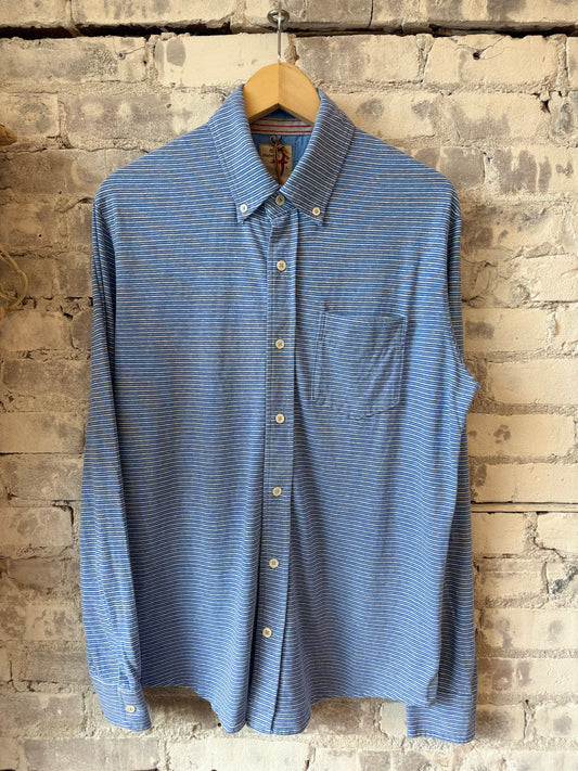 Hemp Stripe Buttondown - Marine/White - DUNE + SALT