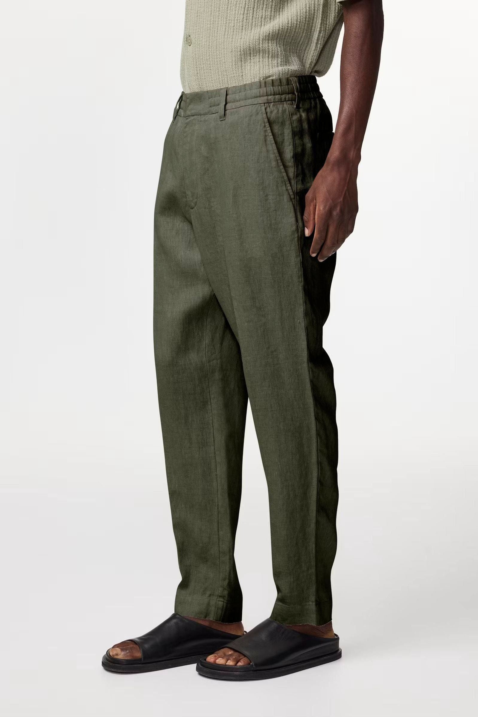 Billie Drawstring Linen Pant - Croc Green - DUNE + SALT