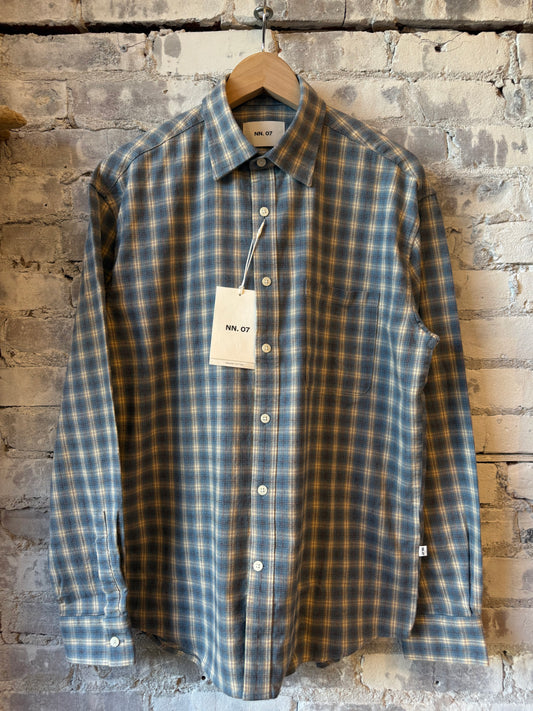 NN07 Deon Flannel Shirt - Blue Check Dim Gray