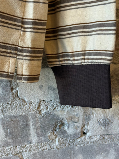 Presidents Slub Stripe Long Sleeve Tee in ecru, casual T-shirt with textured fabric and subtle stripe pattern, long sleeves and relaxed fit.