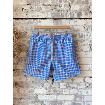 Men's Cyclist Liner Swim Trunks - Nautical Mesh Turquoise/Coral - DUNE + SALT