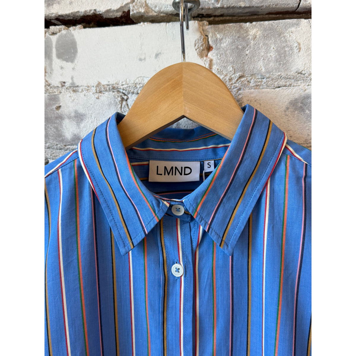 LMND Mara Striped Oversized Long Sleeve Shirt - Tutti Frutti/Ink Blue Steel Blue
