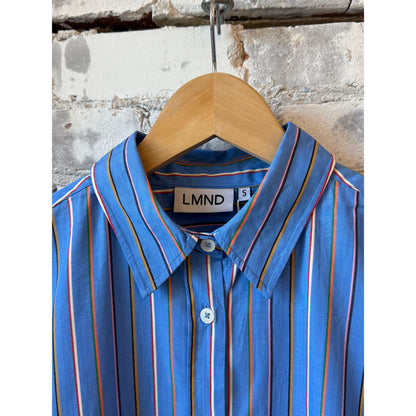 LMND Mara Striped Oversized Long Sleeve Shirt - Tutti Frutti/Ink Blue Steel Blue