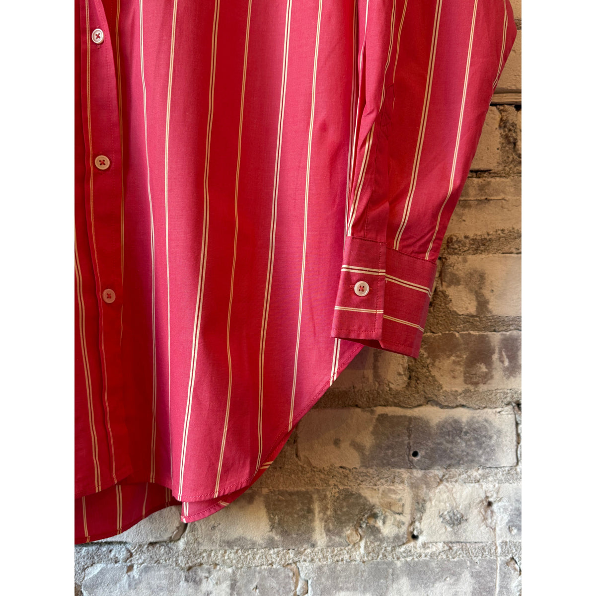 LMND Mara Striped Oversized Long Sleeve Shirt - Watermelon/Salsa/Orange/Natural Dark Red
