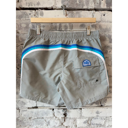 Men's Sundek Iconic Taffeta Elastic Waist Boardshort in silver, featuring a sleek, lightweight design with elastic waistband and surf-ready style.
