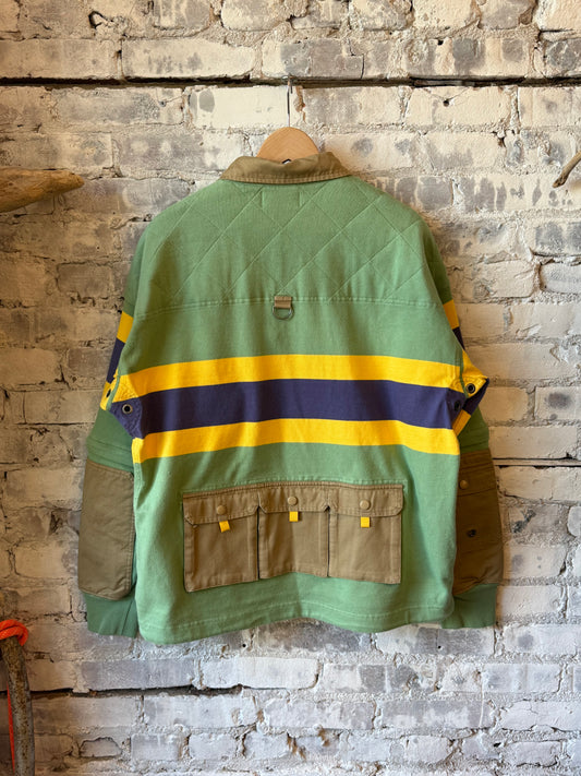 Ralph Lauren Yarn-Dyed Jersey Rugby Polo Pullover w/ Utility Patch (Relaxed) - Outback Green Multi Dark Gray