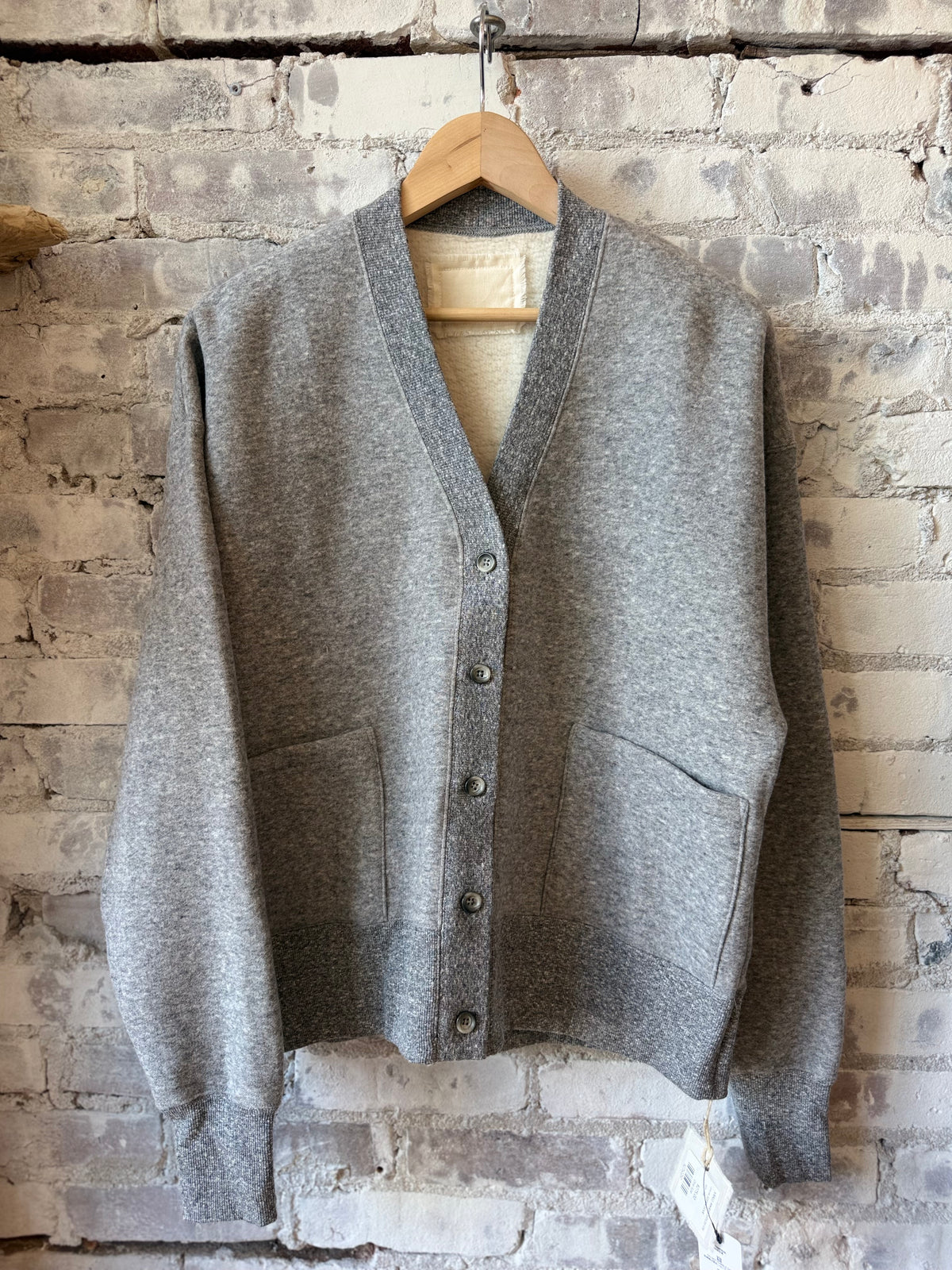 V::Room Cotton Tencel Brushed Fleece LS Cardigan - Heather Charcoal Dark Gray