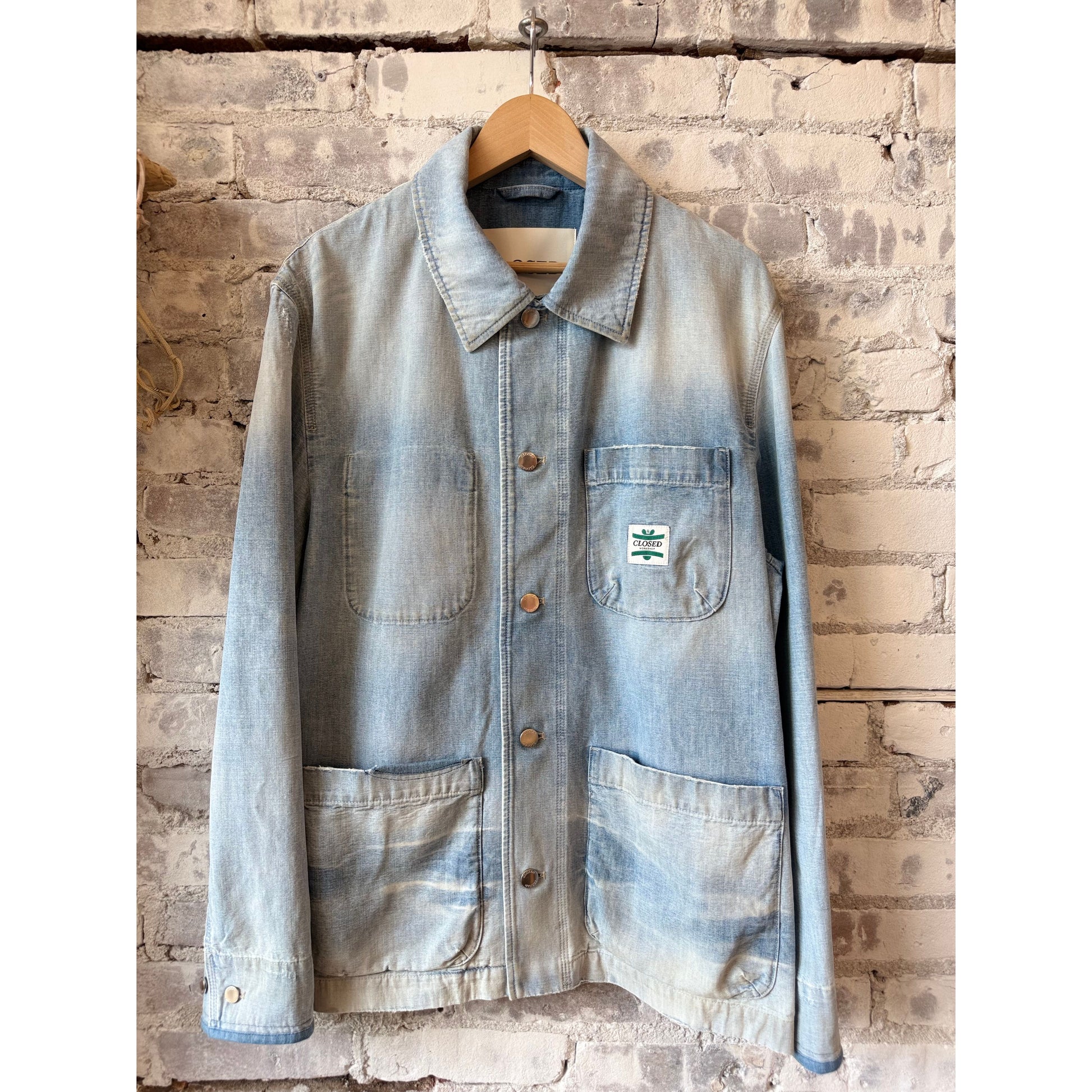 Men's light blue Worker denim jacket by Closed Men's, showcasing classic fit and durable denim fabric.