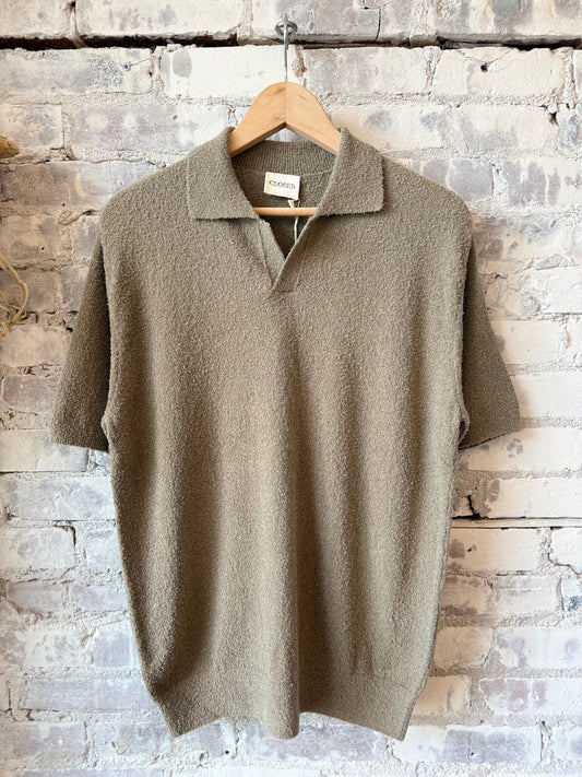Closed Men's Cotton Knit Polo – Pebble Green Rosy Brown