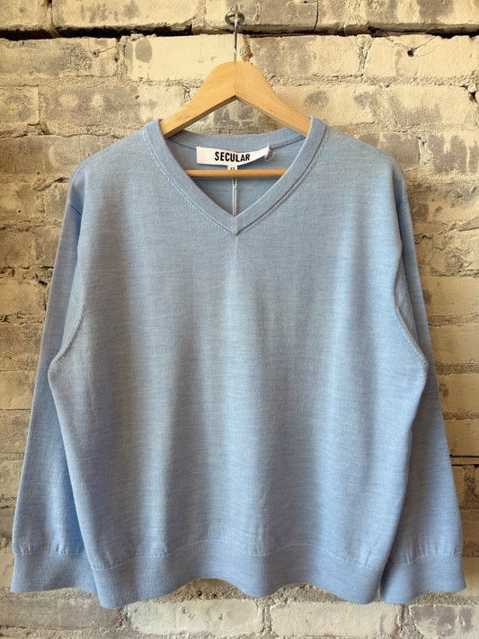 Secular Merino V Neck Sweater - Blue Dark Gray