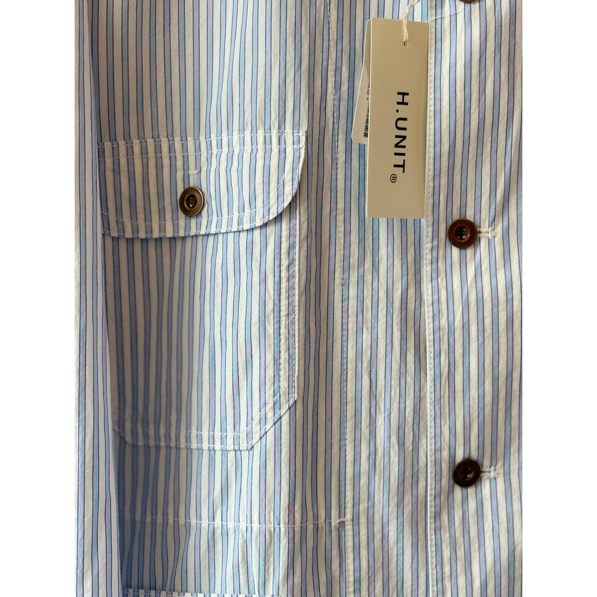 Men's blue stripe shirtalls by H-Unit featuring a classic plaid pattern, casual fit, and durable fabric for comfortable wear.