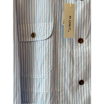 Men's blue stripe shirtalls by H-Unit featuring a classic plaid pattern, casual fit, and durable fabric for comfortable wear.