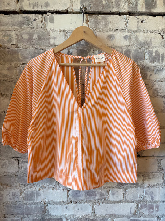 V-Neck Poplin Blouse – Spice Orange
