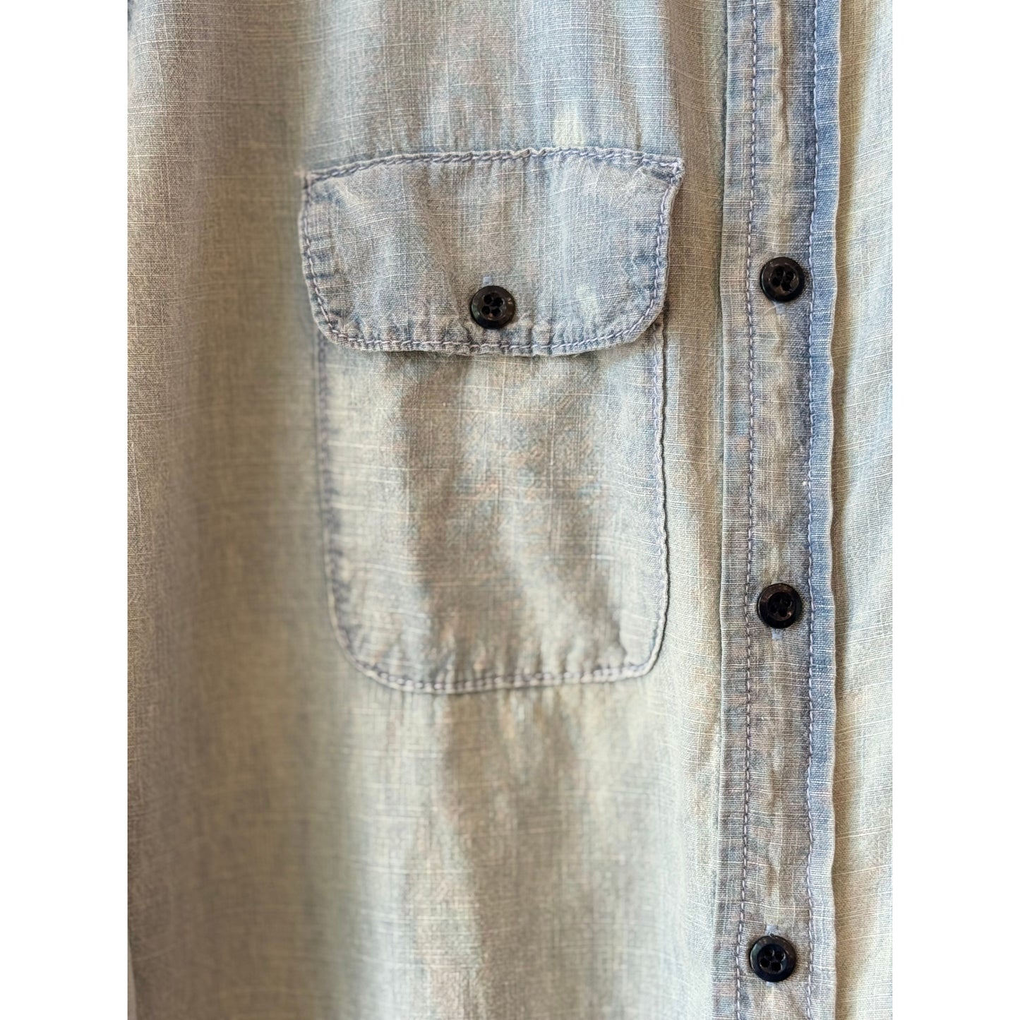 MONOSTERO Raw Hem Hemp Chambray LS Shirt - Light Wash Dim Gray