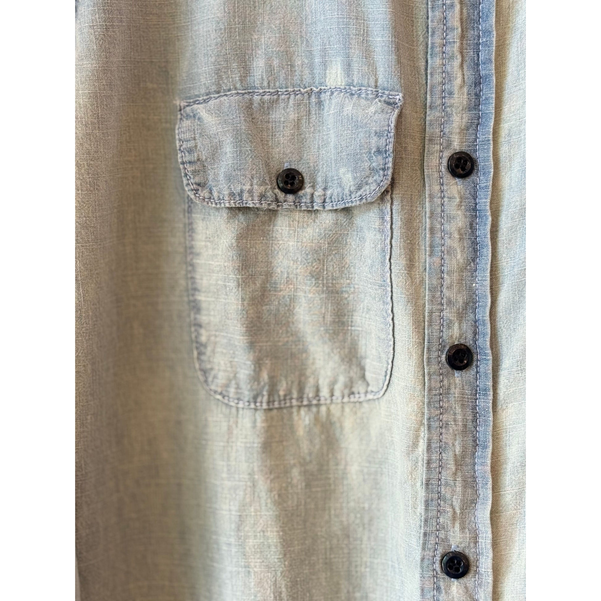MONOSTERO Raw Hem Hemp Chambray LS Shirt - Light Wash Dim Gray