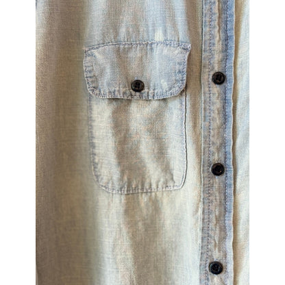 MONOSTERO Raw Hem Hemp Chambray LS Shirt - Light Wash Dim Gray