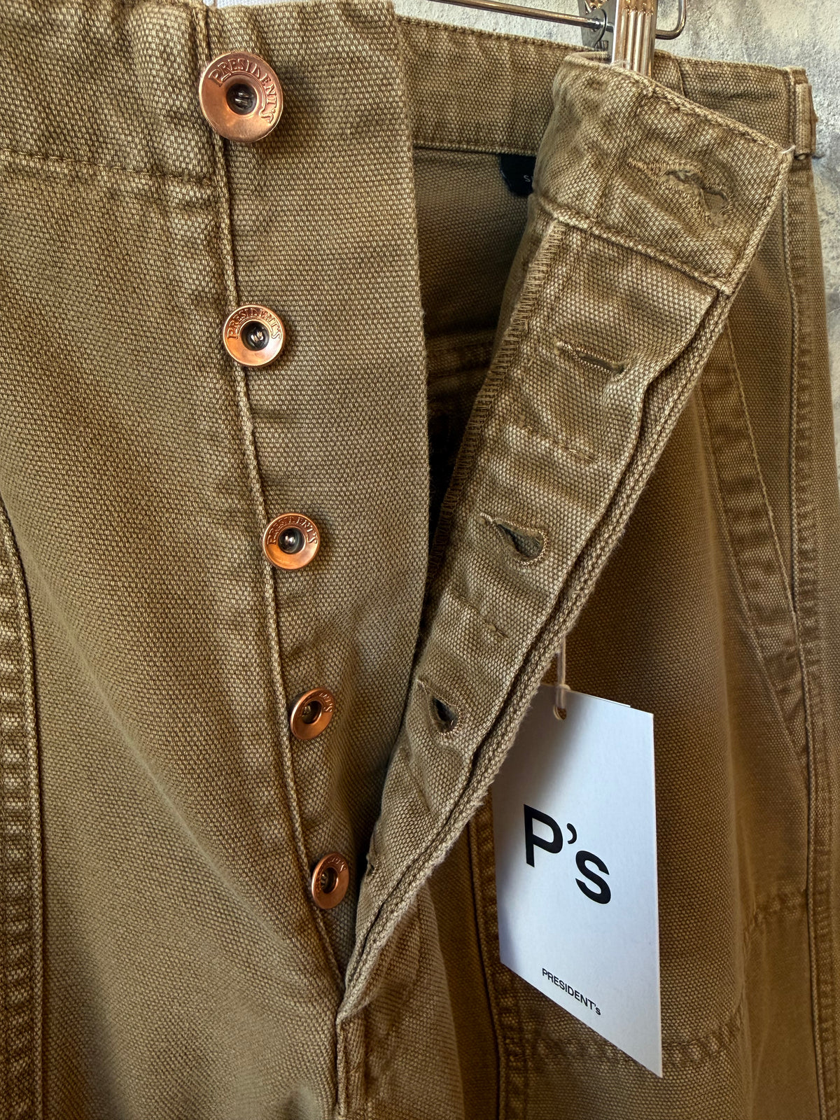 Men's Miner Fatigue Canvas Pants in khaki by Presidents, featuring durable fabric and classic cargo style for work or casual wear.