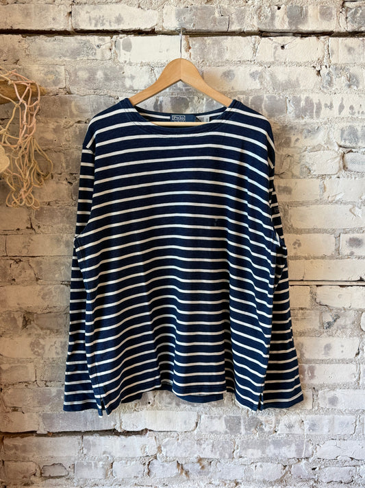 Slub Linen Yarn-Dyed Stripe Boat Neck T-Shirt - Dark Indigo/Greige - DUNE + SALT