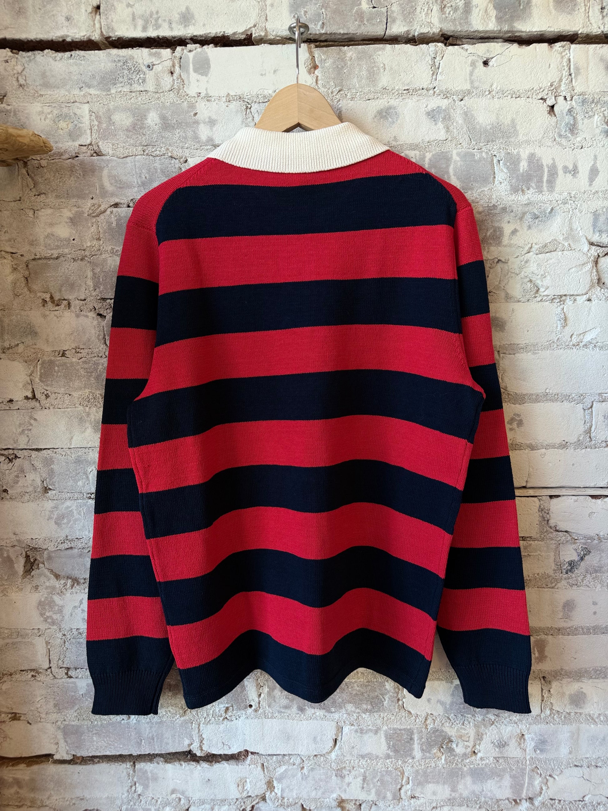 Cotton-Yarn Longsleeve Polo Shirt - Red/Blue - DUNE + SALT