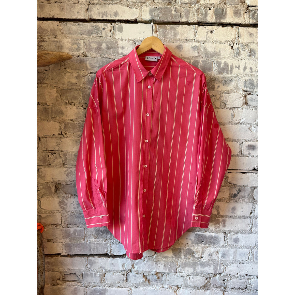 LMND Mara Striped Oversized Long Sleeve Shirt - Watermelon/Salsa/Orange/Natural Firebrick