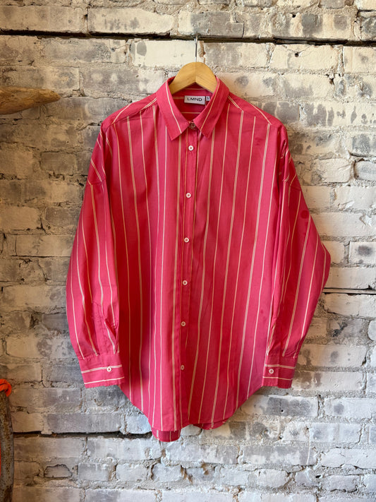 LMND Mara Striped Oversized Long Sleeve Shirt - Watermelon/Salsa/Orange/Natural Firebrick