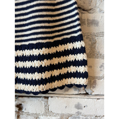 ELEVEN SIX Tatum Crochet Mini Skirt - Ivory/Navy Stripe Black