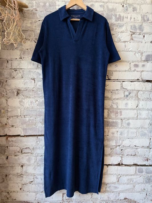 Organic Cotton Terry Elbow Sleeve Polo Maxi Dress - Blue Moon - DUNE + SALT