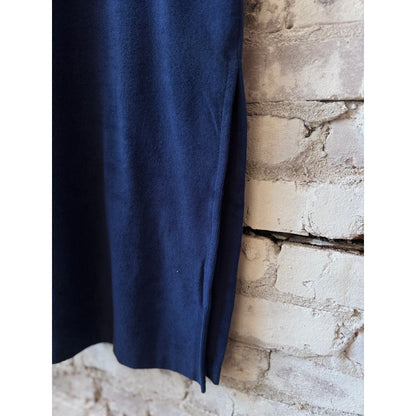 Women's blue moon organic cotton terry elbow sleeve polo maxi dress by Majestic Filatures, showcasing the relaxed fit and soft fabric.