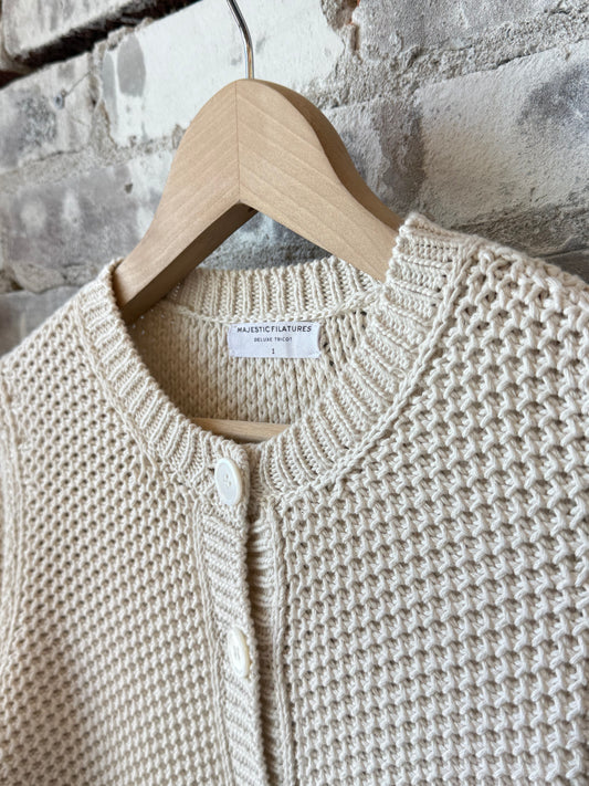 Organic Cotton Knit L/S Crewneck Cardigan - Milk - DUNE + SALT