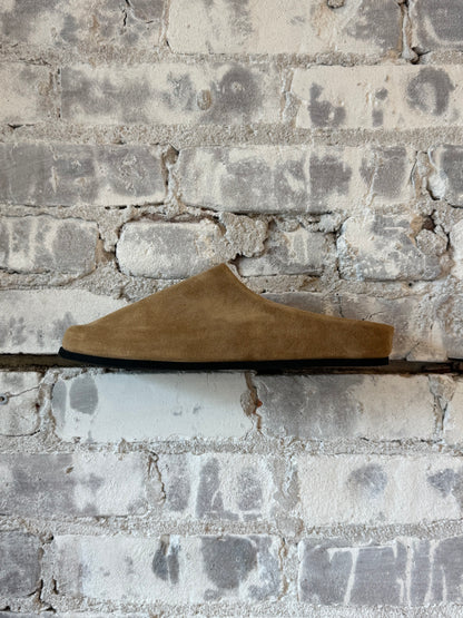 Women's Dear Frances Vico Suede Mule in caramel, showcasing the stylish slip-on footwear with a sleek suede finish.
