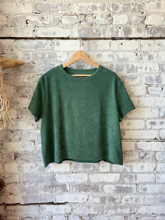 Organic Cotton Terry Semi Relaxed S/S Crewneck - Agave - DUNE + SALT