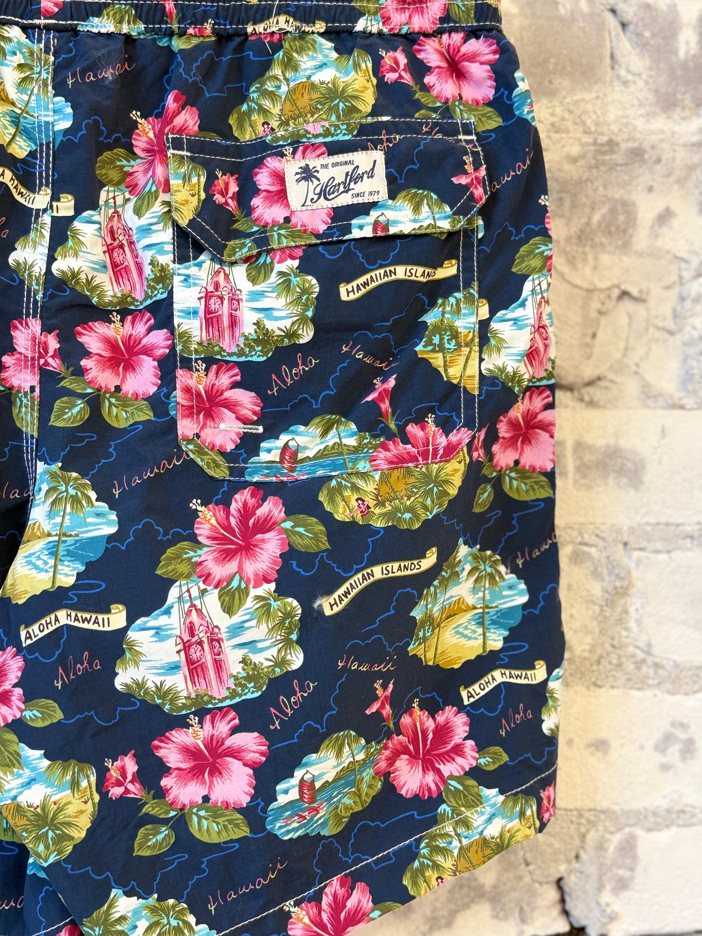 "Aloha" Nylon Woven Swimshort - Navy