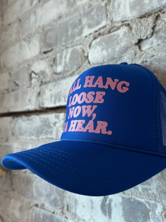 Y'all Hang Loose Trucker Hat - Royal Blue/Pink - DUNE + SALT