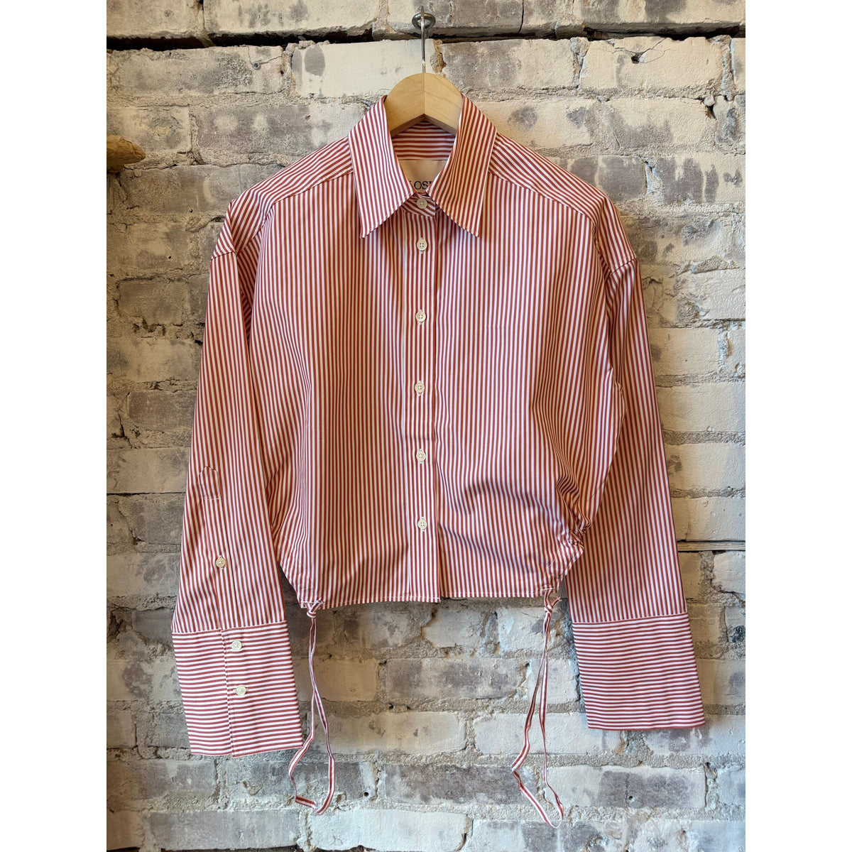 Closed Women's Gathered Stripe Shirt – Brick Red Rosy Brown