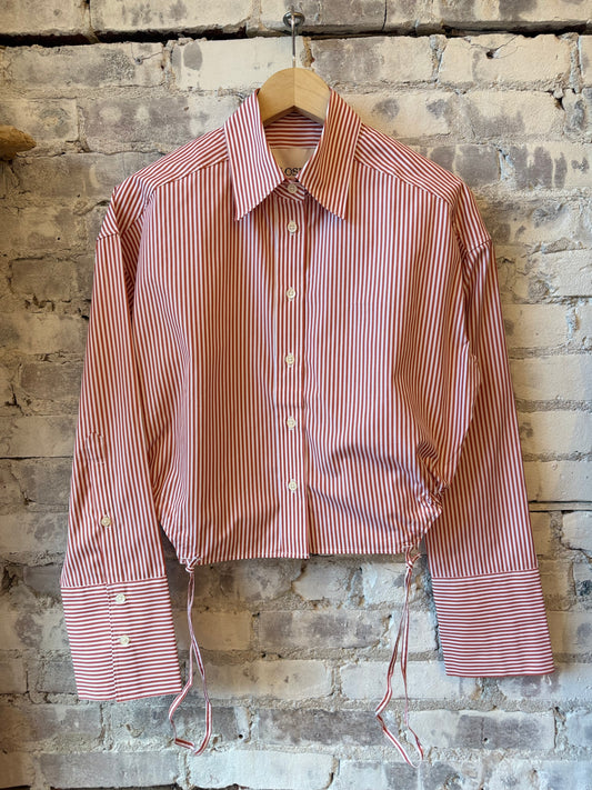 Gathered Stripe Shirt – Brick Red