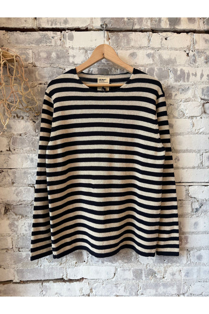 Cotton Linen Harbour Jailhouse Sweater - Ink/Seashell - DUNE + SALT