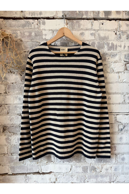 Cotton Linen Harbour Jailhouse Sweater - Ink/Seashell - DUNE + SALT