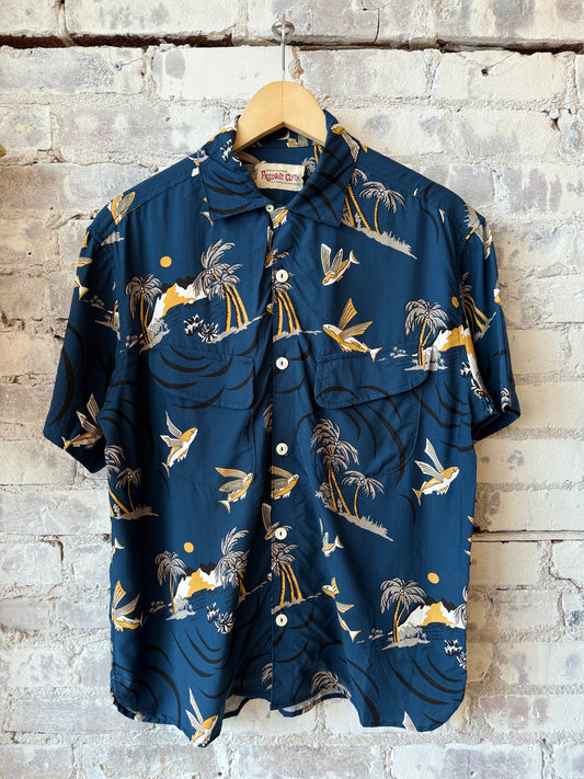 Dean Double Pocket SS Shirt - Navy Flying Fish - DUNE + SALT