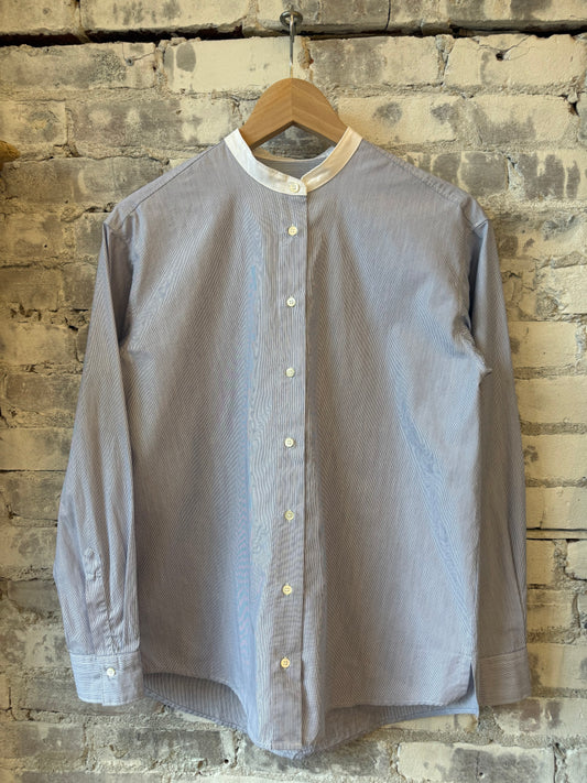 Women's Challenge Woven Shirt by Hartford with micro blue stripe pattern, lightweight fabric, and classic button-down style.