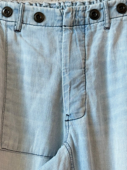 Women's Indigo French Sailor San-Tropez Pant by Freecity, summerfade style, showing relaxed fit and classic sailor-inspired design.