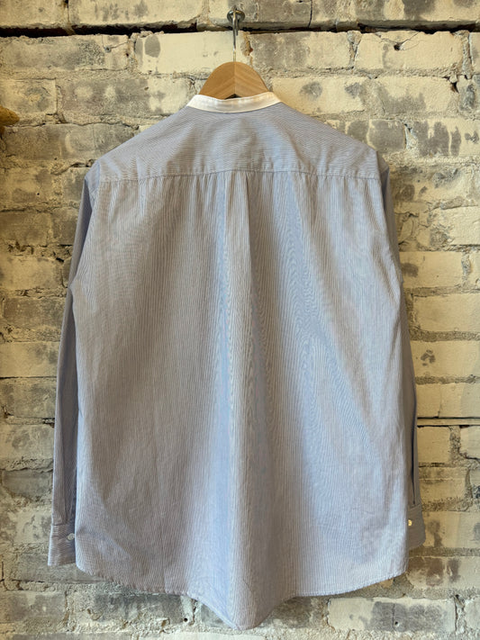 Women's Challenge Woven Shirt by Hartford in micro blue stripes, featuring a casual button-up design with long sleeves.