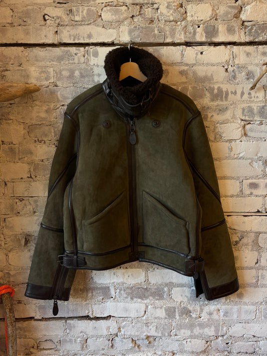 Ralph Lauren Merino Shearling RL Flight Jacket - Myrtle Green/Dark Brown Black