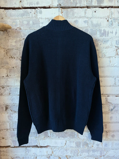 Cotton-Yarn Zip Up Sweater - Navy - DUNE + SALT