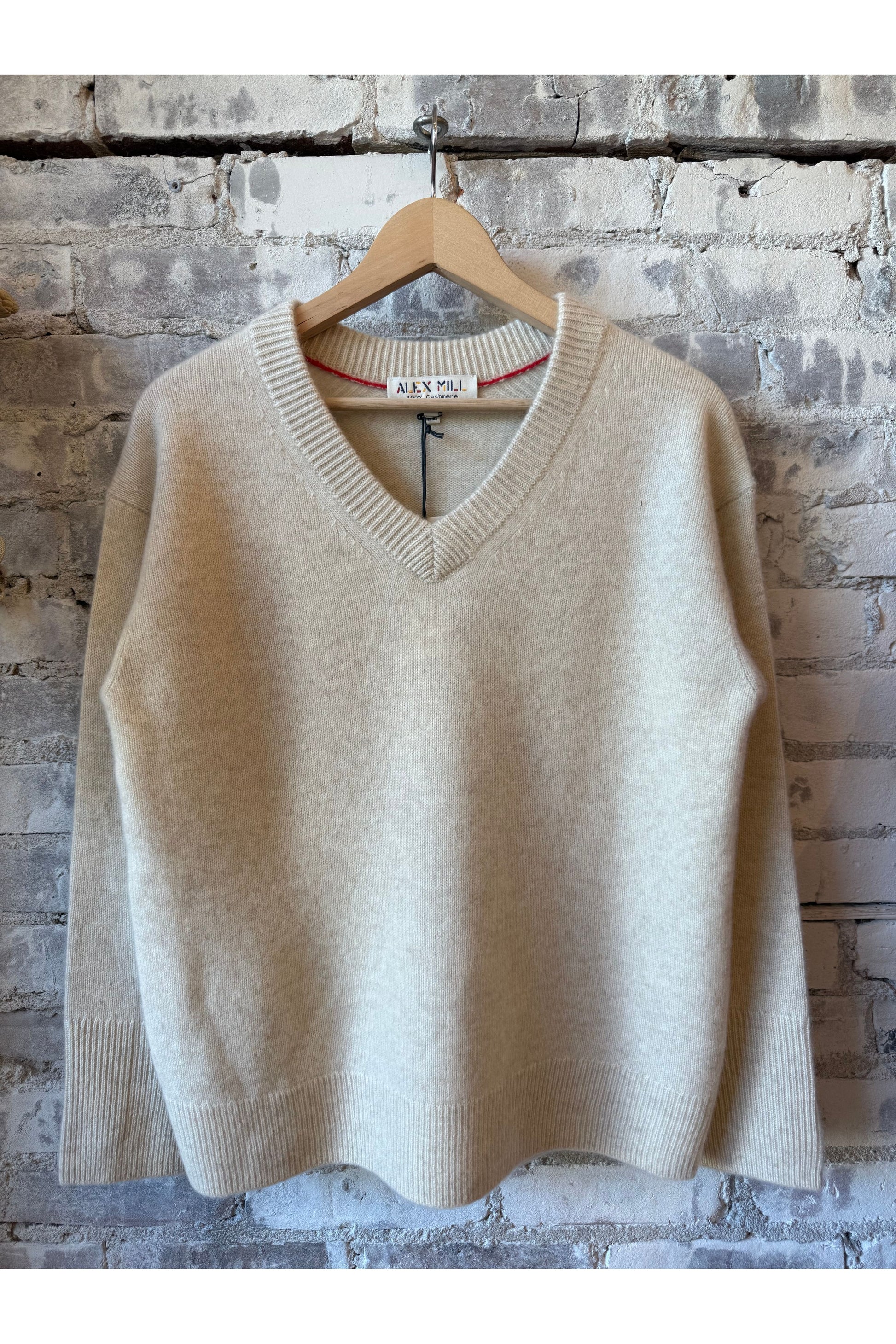 Rowan Cashmere V-Neck Sweater - Heather Ecru - DUNE + SALT